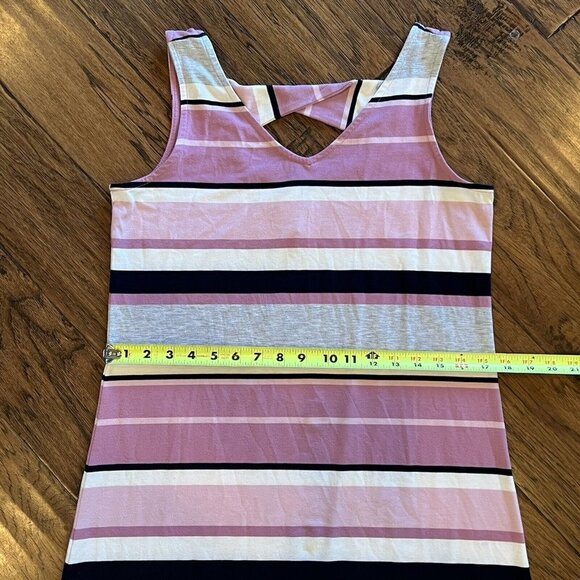 Sunday Sleeveless Midi Dress Knit Pink Striped S Small Opening & Bow in Back - Picture 9 of 12